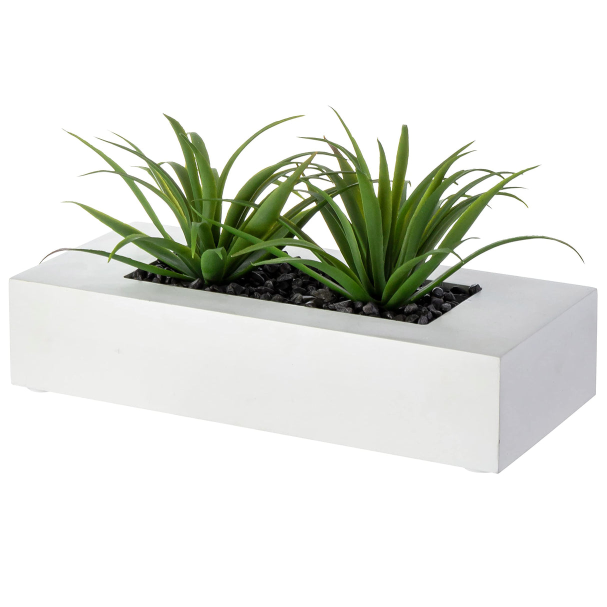 MyGift 10 Inch Artificial Grass Fake Plants in White Rectangular Wood Planter - Faux Plants Indoor for Tabletop Centerpiece Décor MyGift