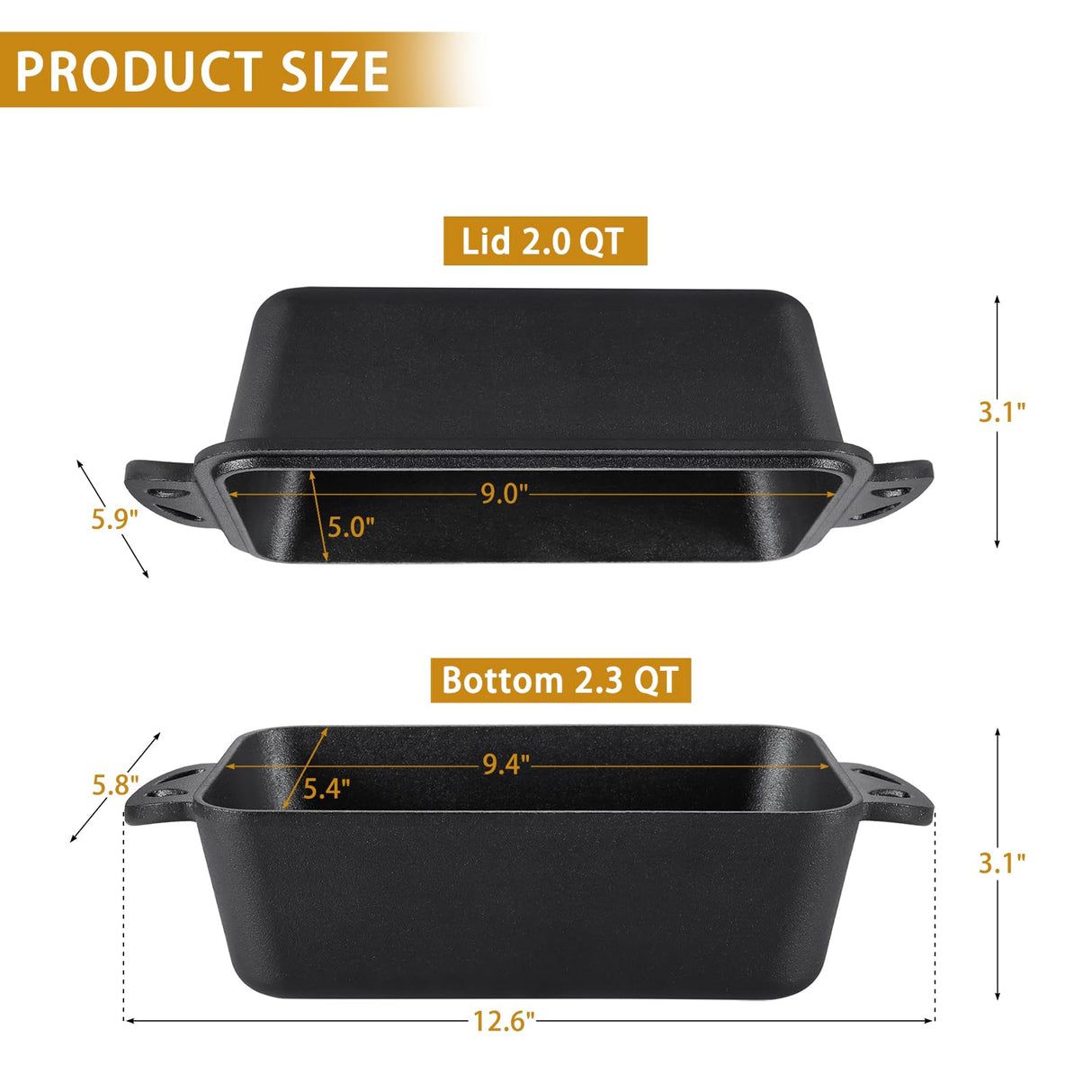 AILITOR Cast Iron Loaf Pan with Lid 9x5 Inch - Bread Baking Pans for Homemade Bread, Set of 2 AILITOR