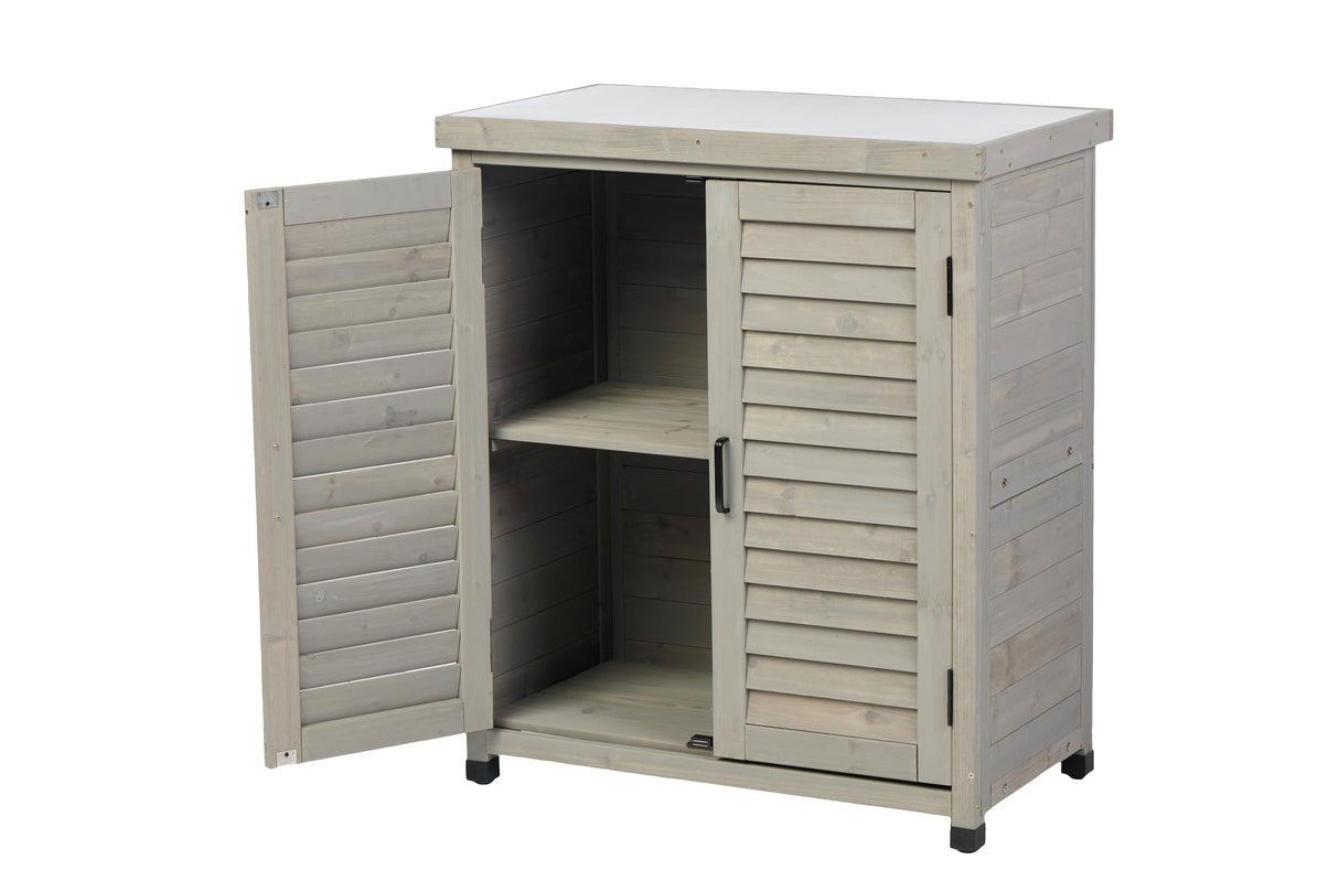 KEIKI Outdoor Potting Bench with Storage Cabinet & Metal Table Top, Weatherproof Garden Workstation, Hemlock Wood KEIKI