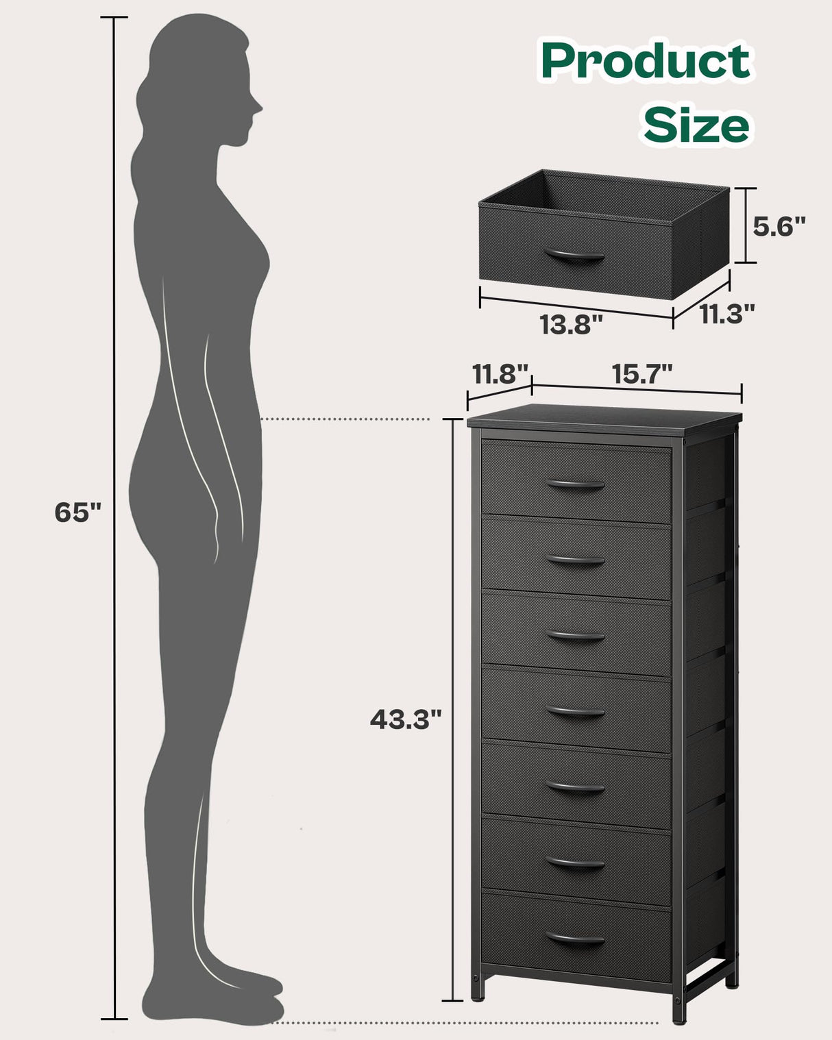 Huuger Tall Dresser for Bedroom, 7 Drawer Dresser & Chests of Drawers, Fabric Dresser for Closet, Bedroom, Night Stand, End Table with Metal Frame, Storage Tower with Fabric Bins, Black Huuger