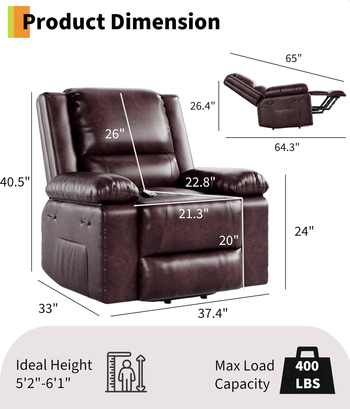 GarveeHome Electric Lift Recliner Chair - Heat and Massage, PU Leather Power Lift Recliner for Elderly & Mobility Impaired, Adjustable Back and Legs, Heavy Duty Lift Chair for Seniors GarveeHome