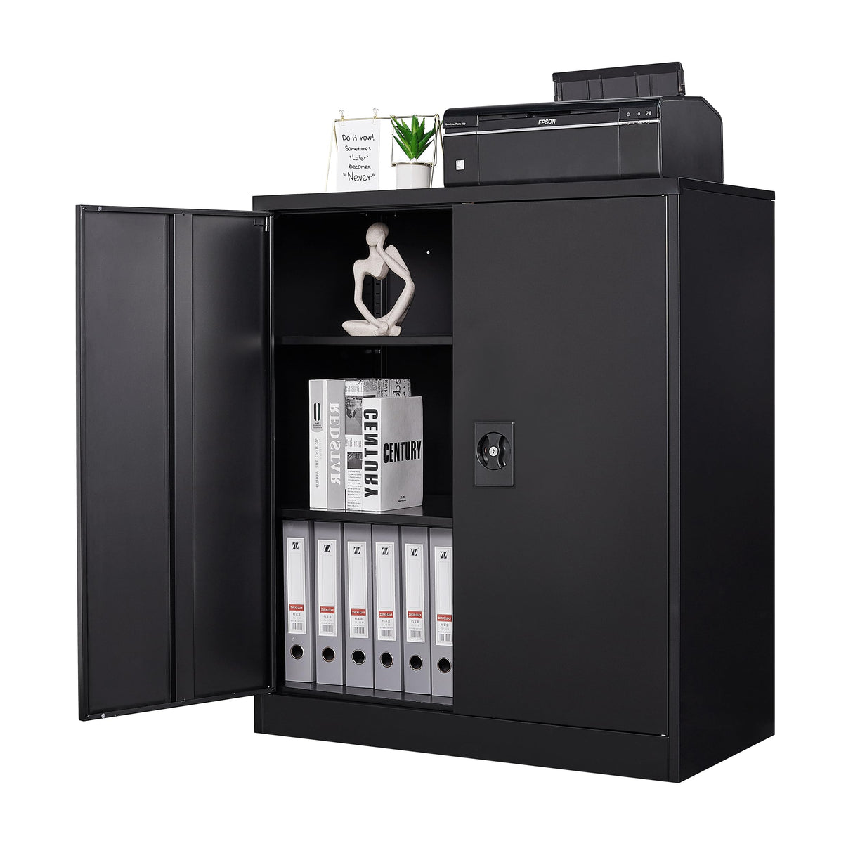 Letaya Metal Storage Cabinets with Lock Door,2 Adjustable Shelves Organizer Steel Storage Cabinets for Home,Office,Warehouse,Garage,Employee Lockers(Black) Letaya