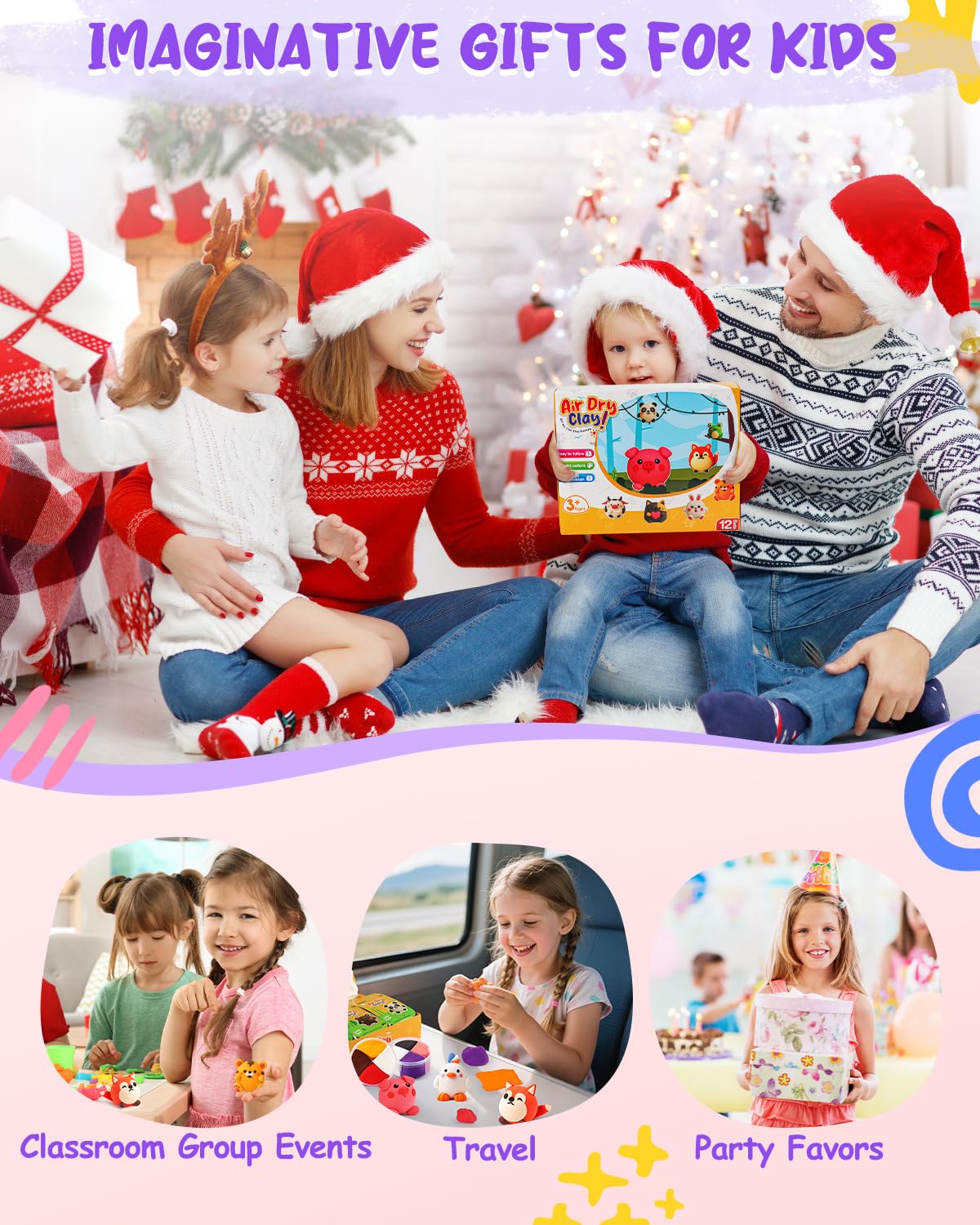 Air Dry Clay Kit 12 Animals, Modeling Clay 12 Boxes for Kids with Sculpting Tools and Tutorials, Model Magic Soft & Odorless, DIY Art Crafts Gifts for Party Favors Classroom Travel Roewioka