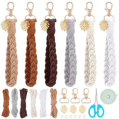 FREEBLOSS 6 Set Macrame Keychain Lanyard Kit DIY Macrame Palm Leaf Keychain Kit with Instruction Macrame Wristlet Macrame Hanging Decor DIY Macrame Kit for Beginners