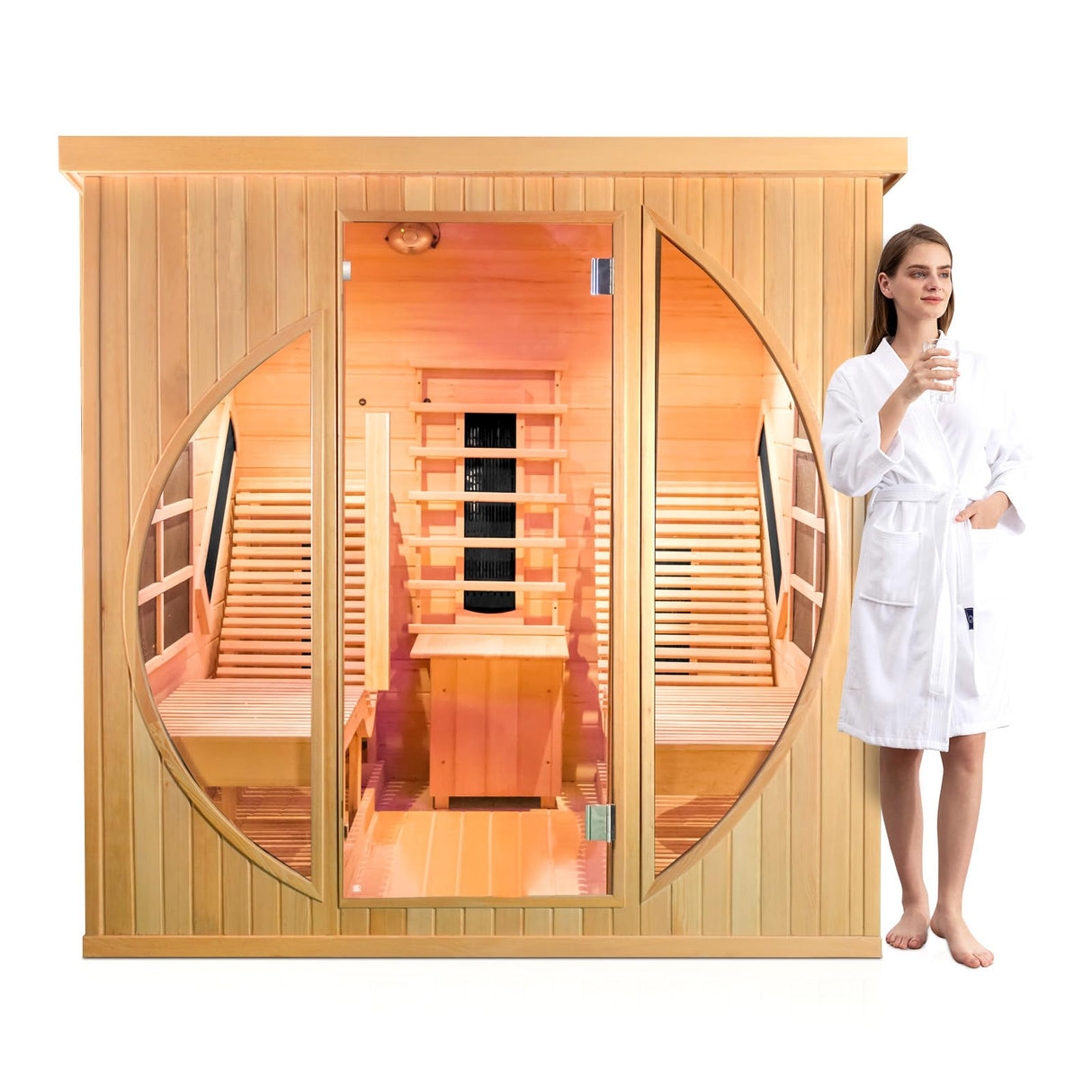 ZONEMEL Full Spectrum Infrared 2 Person Wooden Sauna Room with Recliner, Canadian Hemlock Luxury Indoor Sauna with 10 Heaters, Oxygen Bar, 3400 Watt, Infrared Therapy Wood Dry Heat Sauna, 220V ZONEMEL