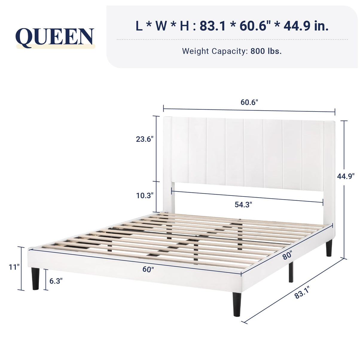 Allewie Queen Platform Bed Frame/Velvet Upholstered Bed Frame with Vertical Channel Tufted Headboard/Strong Wooden Slats/Mattress Foundation/Box Spring Optional/Easy Assembly/White Allewie