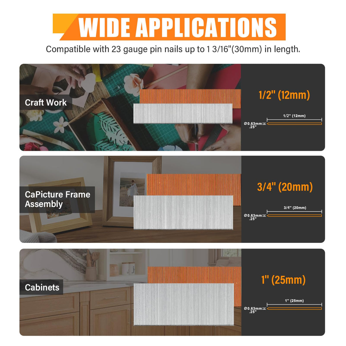 P625 23 Gauge Pneumatic Micro Pin Nailer 3/8-Inch to 1-Inch Length Air Power Headless Pinner Kit with 10,000 Pins Pin Nail Gun Pins Gun Brad Nailer Gun Finish Nailer Gun KAMSIN