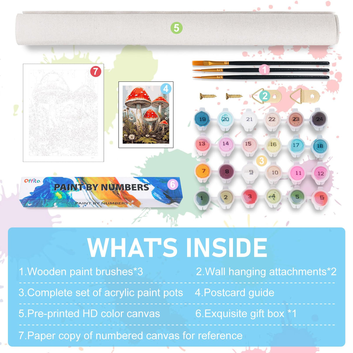 Paint by Numbers Kit for Adults Rolled Canvas - 16x20 Inch Mushroom Adult Paint by Number Kits on Canvas for Beginners, DIY Mushroom Acrylic Oil Number Painting Kits with Gift Box for Decor Gift Offito