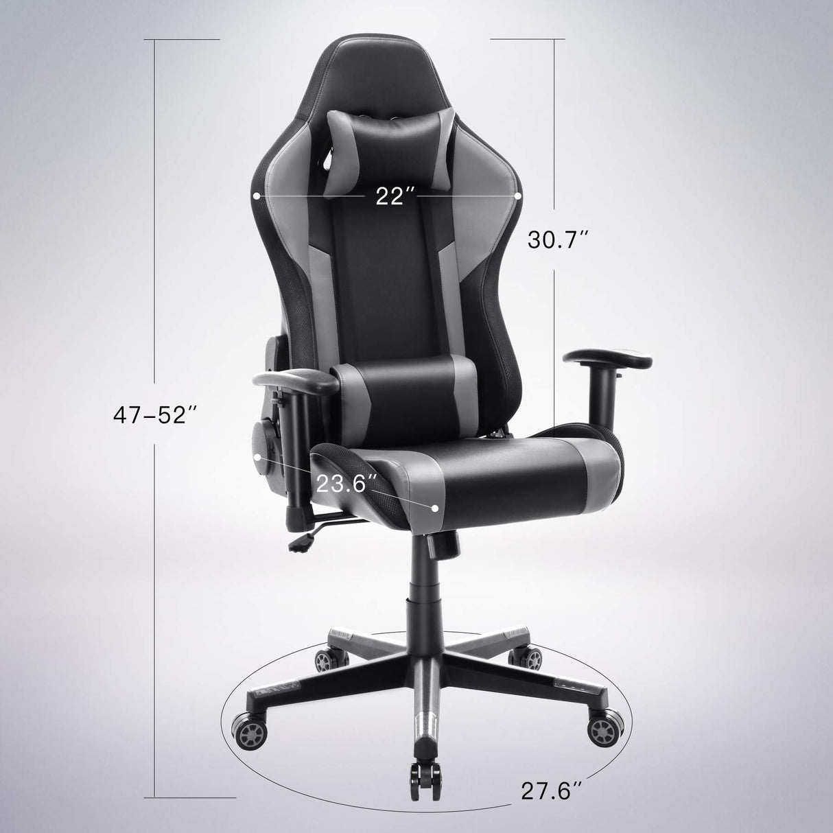 Gaming Chair with Bluetooth Speakers RGB LED Lights, Music Video Game Chair, Ergonomic PU Leather Comfortable Computer Chair, Adjustable Reclining Racing Office Swivel Chair for Adult Teens (Gray) YOUTHUP