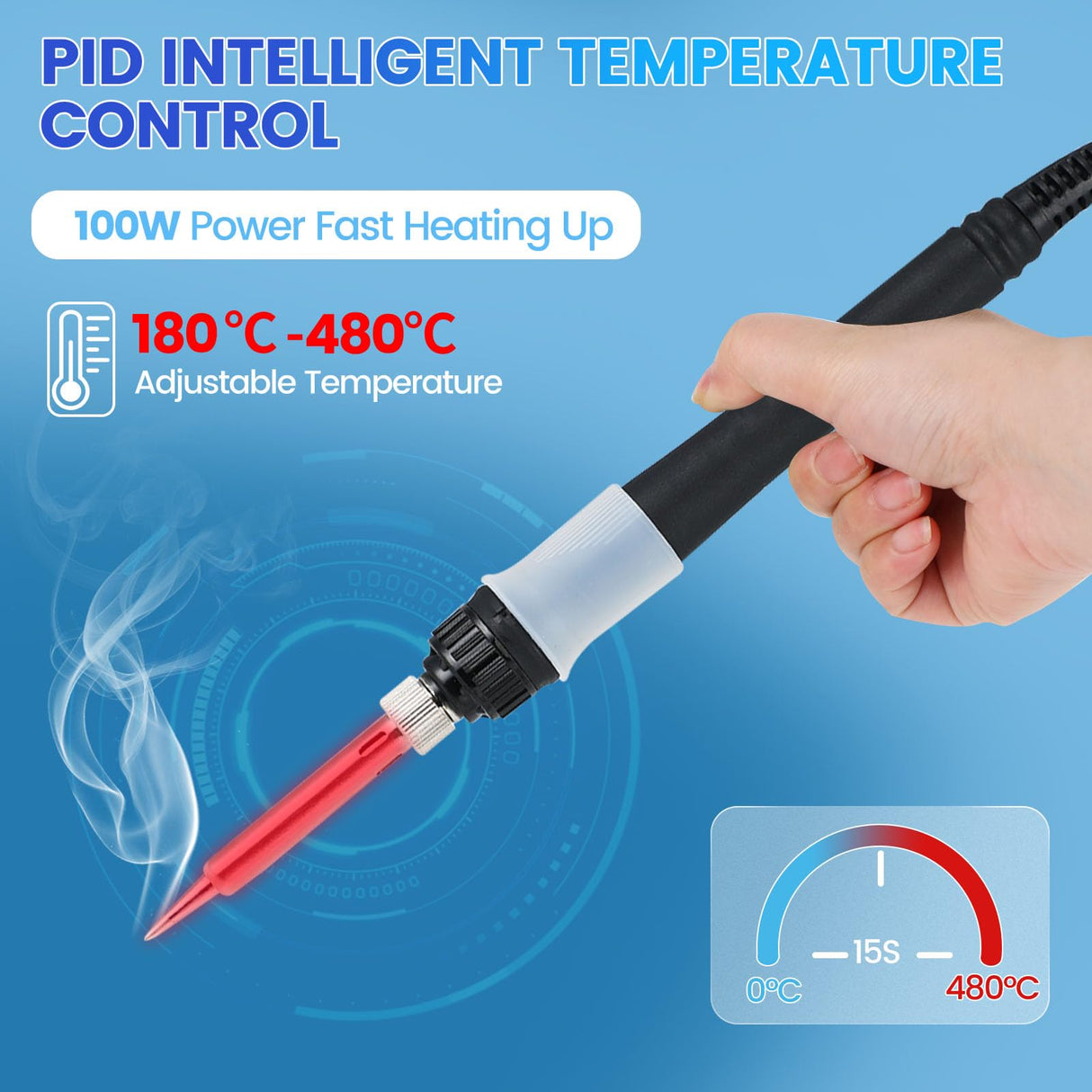 SREMTCH 100W Digital Display Soldering Iron Station Kit, 12-in-1 Soldering Station with 5 Iron Tips, Solder Paster, Lead-Free Solder, Solder Sucker, S/S Tweezers, Auto Sleep 180ยฐC to 480ยฐC Temperature SREMTCH