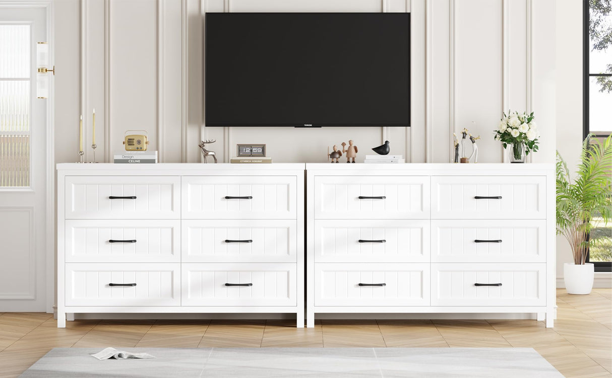 Jocoevol White Farmhouse 6 Drawer Dresser for Bedroom - Large Double Dressers TV Stand with Deep Drawers Dressers for Hallway, Entryway - Off White Jocoevol