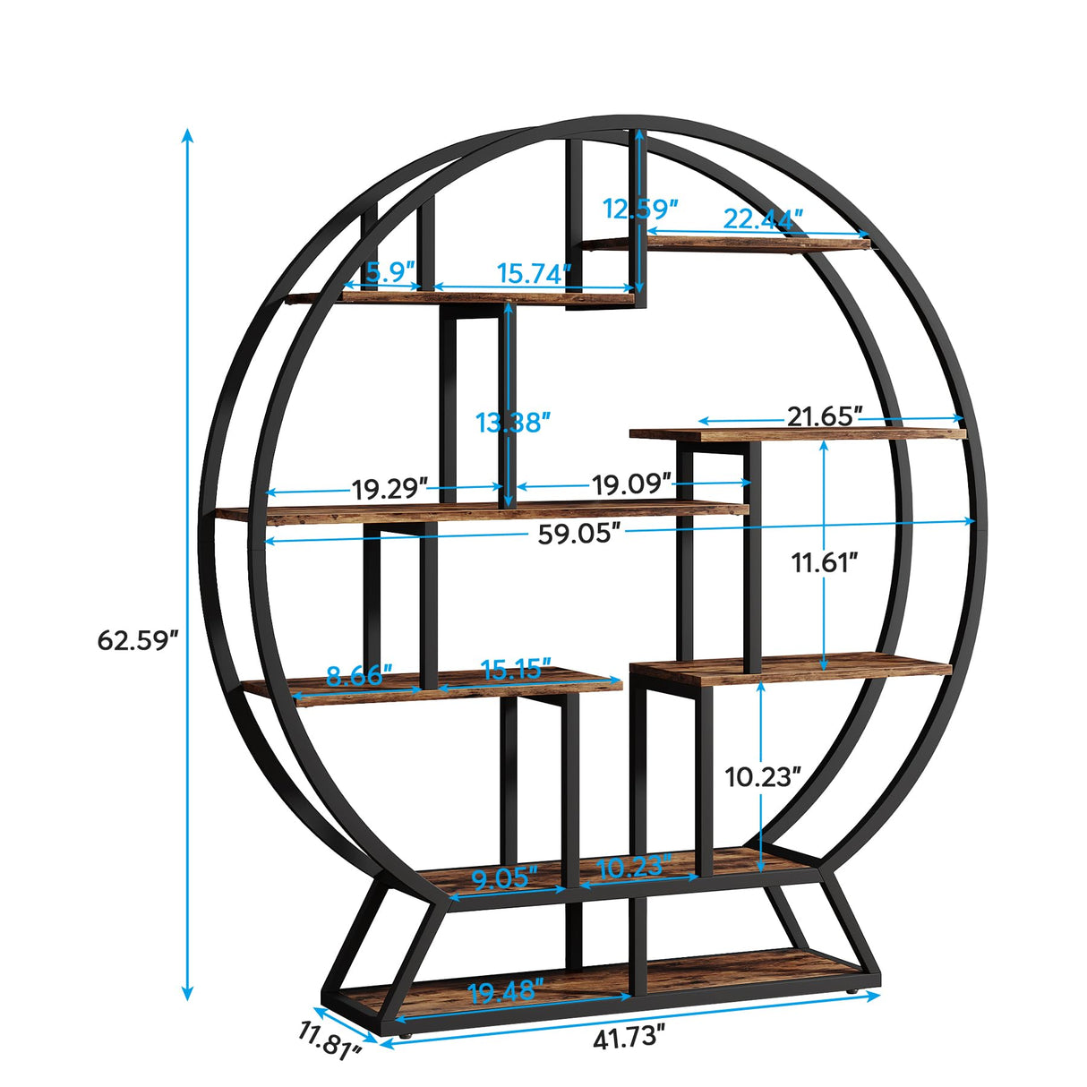 Tribesigns 63 Inch Rustic Brown Industrial Round Etagere Bookshelf with Staggered Shelves Tribesigns