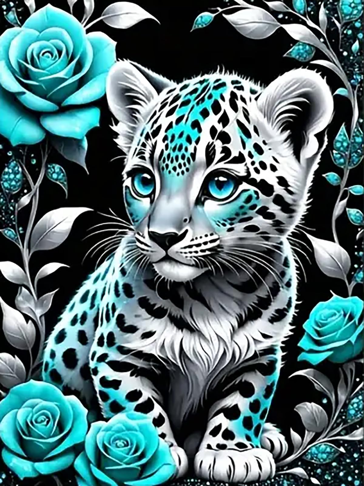 CHWGLFGG 5D Diamond Art Kits for Adults Beginners, Tiger Blue Rose Diamond Painting Kits, DIY Full Round Drill Paint by Diamonds Dot Gem Art for Adults, Home Wall Decor 12x 16 Inch CHWGLFGG
