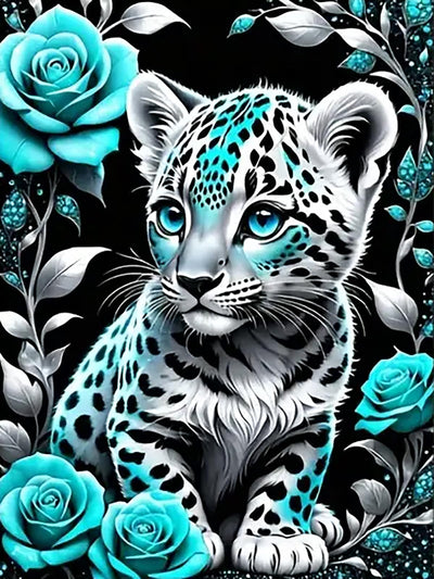 CHWGLFGG 5D Diamond Art Kits for Adults Beginners, Tiger Blue Rose Diamond Painting Kits, DIY Full Round Drill Paint by Diamonds Dot Gem Art for Adults, Home Wall Decor 12x 16 Inch