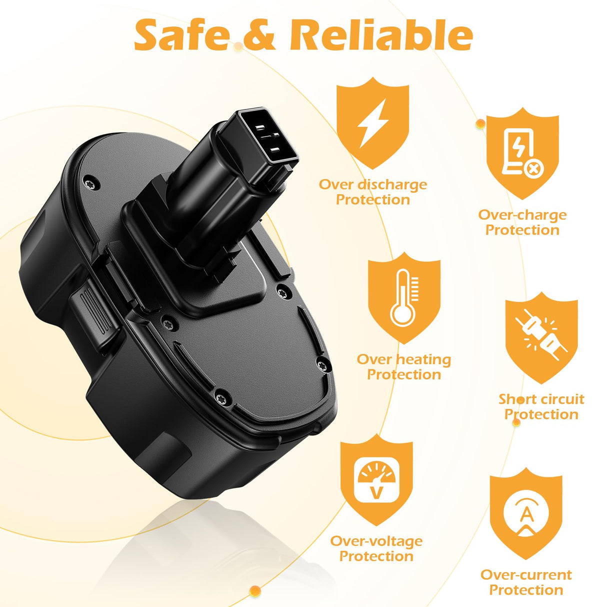 JUNWOOD 2Pack 5000Ah Ni-Mh Replacement for Dewalt 18V Battery Compatible with DC9098 DC9096 DC9099 DC970 DW9095 DW9096 DW9098 DW9099 DE9039 DE9095 DE9096 DE9098 JUNWOOD