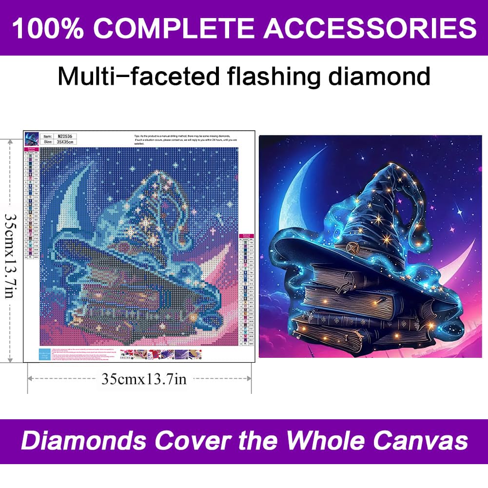 croshom Diamond Art Kits for Adults, Halloween Magic Hat Diamond Painting Kits, 5D DIY Diamonds Art Painting Kit, Full Round Drill for Home Wall Decor Gifts 14" x 14" croshom
