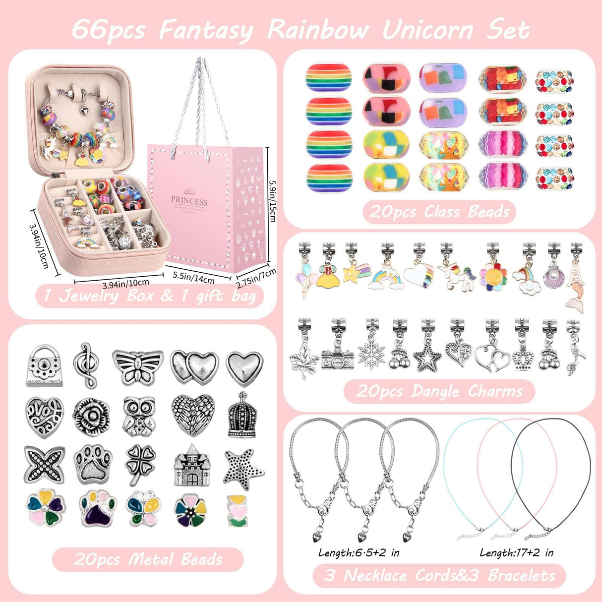 UFU Charm Bracelet Making Kit Girls Beads for Jewelry Making Kit, Unicorns Arts Crafts Gifts Set for Teen Girls Age 5 6 7 8-12, with a Portable Bracelet Organizer Box UFU