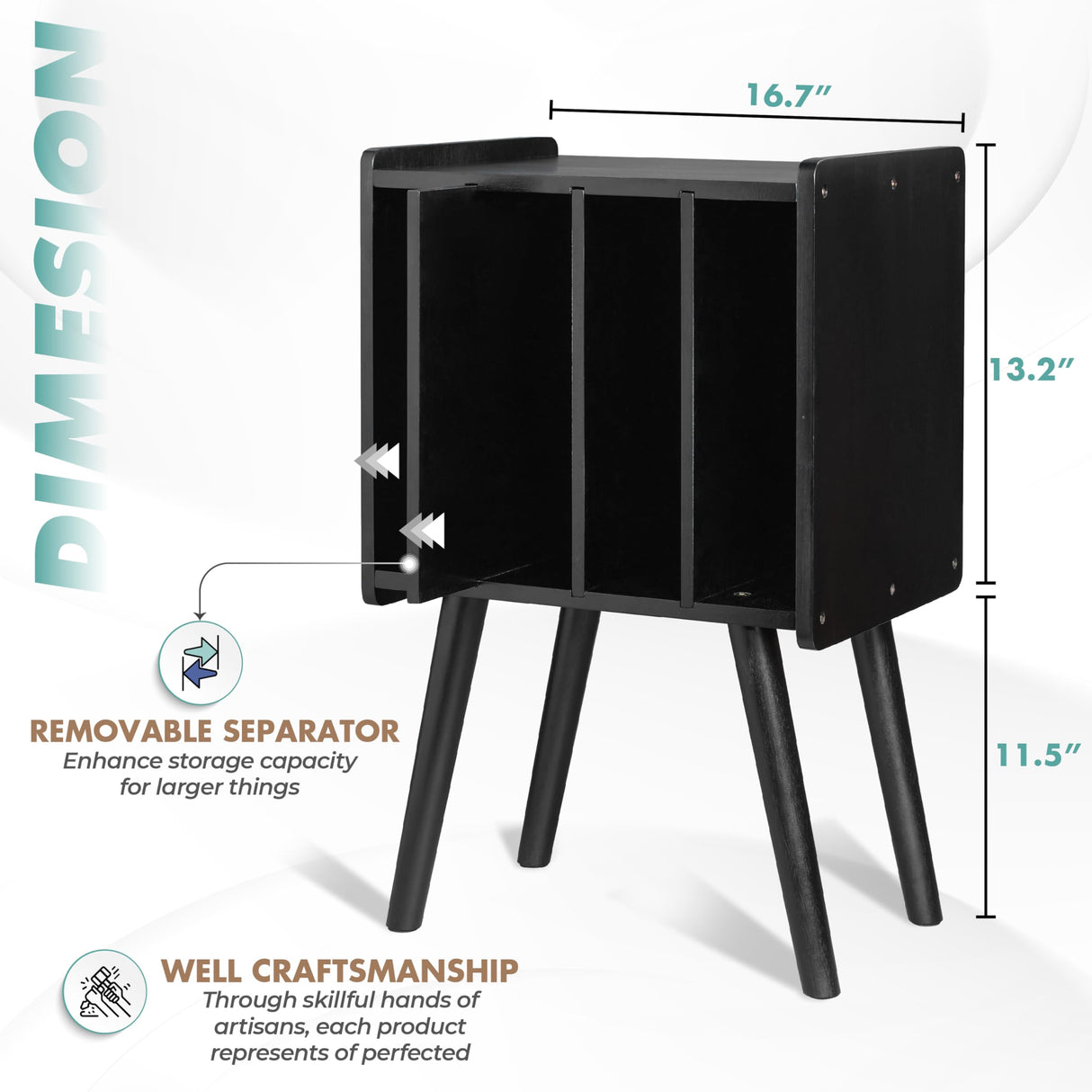2BHOME Wooden LP Record Player Stand with 4 Cabinets, Holds up to 100 Vinyls, Metal Record Storage Holder and Organizer Table, Classical Design for Files/Book (Mid-Century Modern) 2BHOME