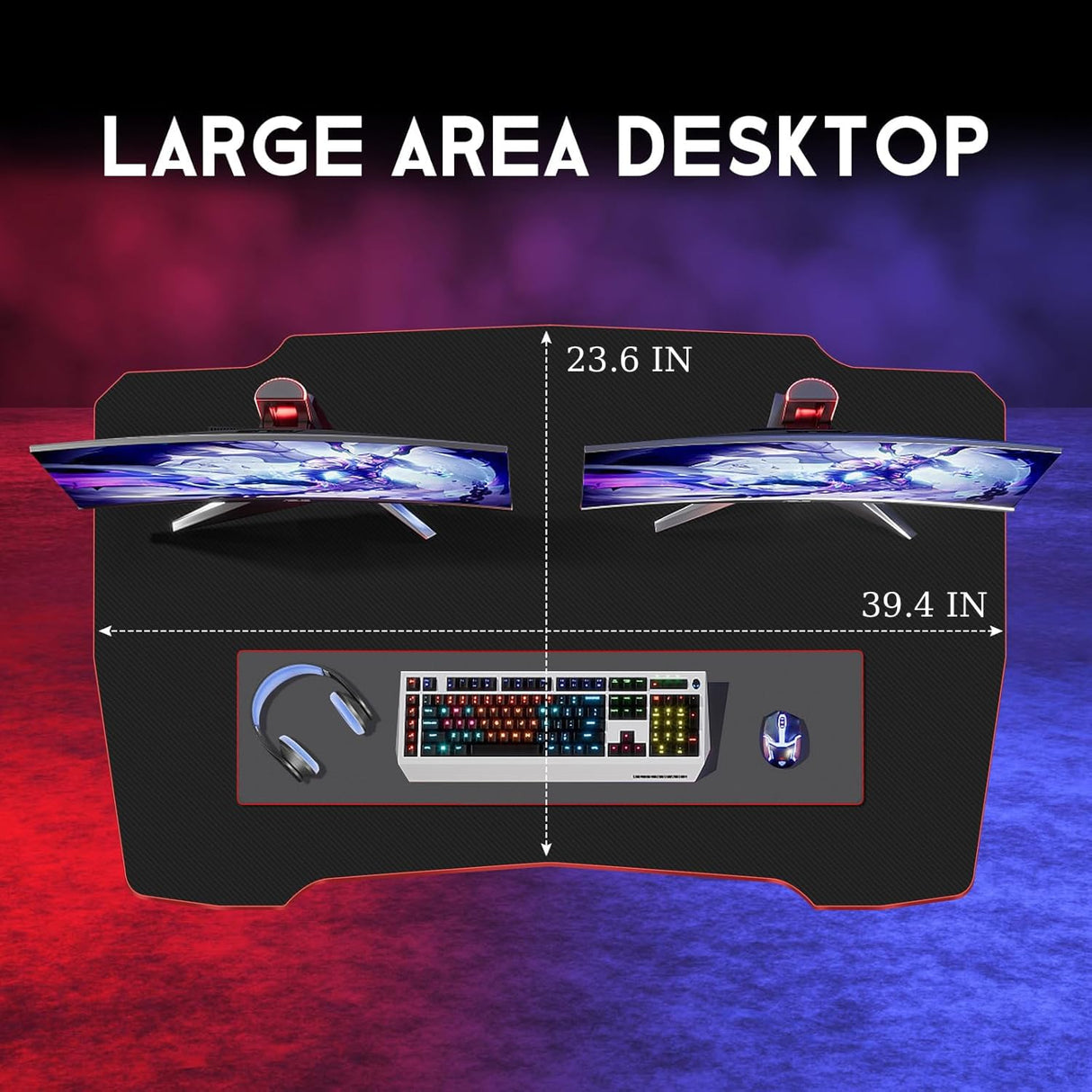 XXkseh 39 Inch Gaming Desk Z-Shaped Computer Gaming Workstation with Headset Hook Home Office Desk, Ergonomic Small Gaming Table and Small Desk with Footbed, MDF Desktop and Metal Frame, Red XXkseh