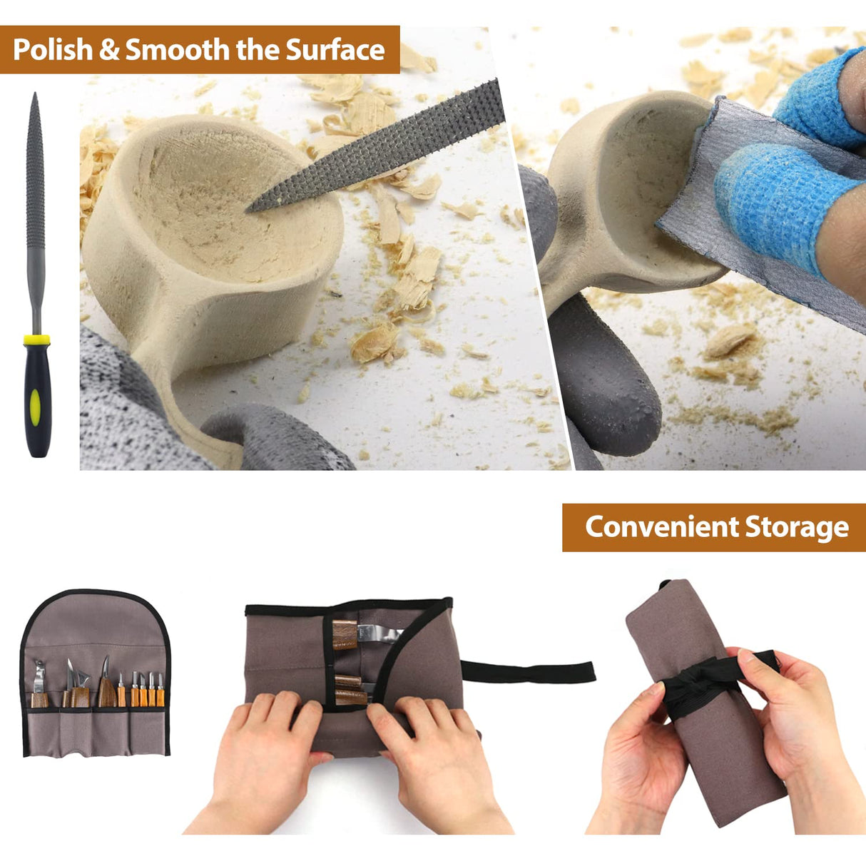 Wood Carving Kit 22PCS Wood Carving Tools Hand Carving Knife Set with Anti-Slip Cut-Resistant Gloves, Needle File Wood Spoon Carving Kit for Beginners Whittling Kit for Kids Adults Woodworking DIY POLIWELL