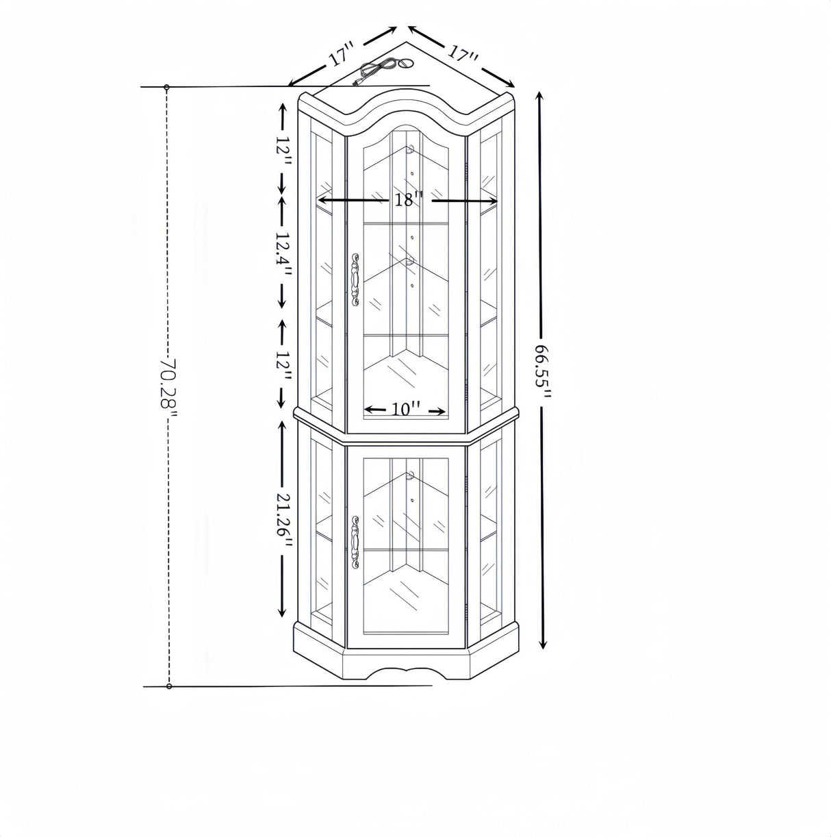 TERRUPEX Lighted Corner Curio Cabinet with Tempered Glass Doors & Shelves,Elegant Display Storage for Living Room & Bedroom Decor TERRUPEX