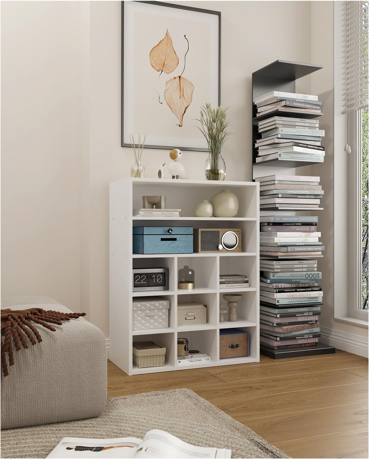 HAIOOU Shoe Cubby, 9-Cube Stackable Wood Shoe Rack Organizer 5-Tier Freestanding Wooden Shoe Stand with 2 Storage Shelf for 10-15 Pairs, Ideal for Apartment, Entryway, Closet Organization - White HAIOOU