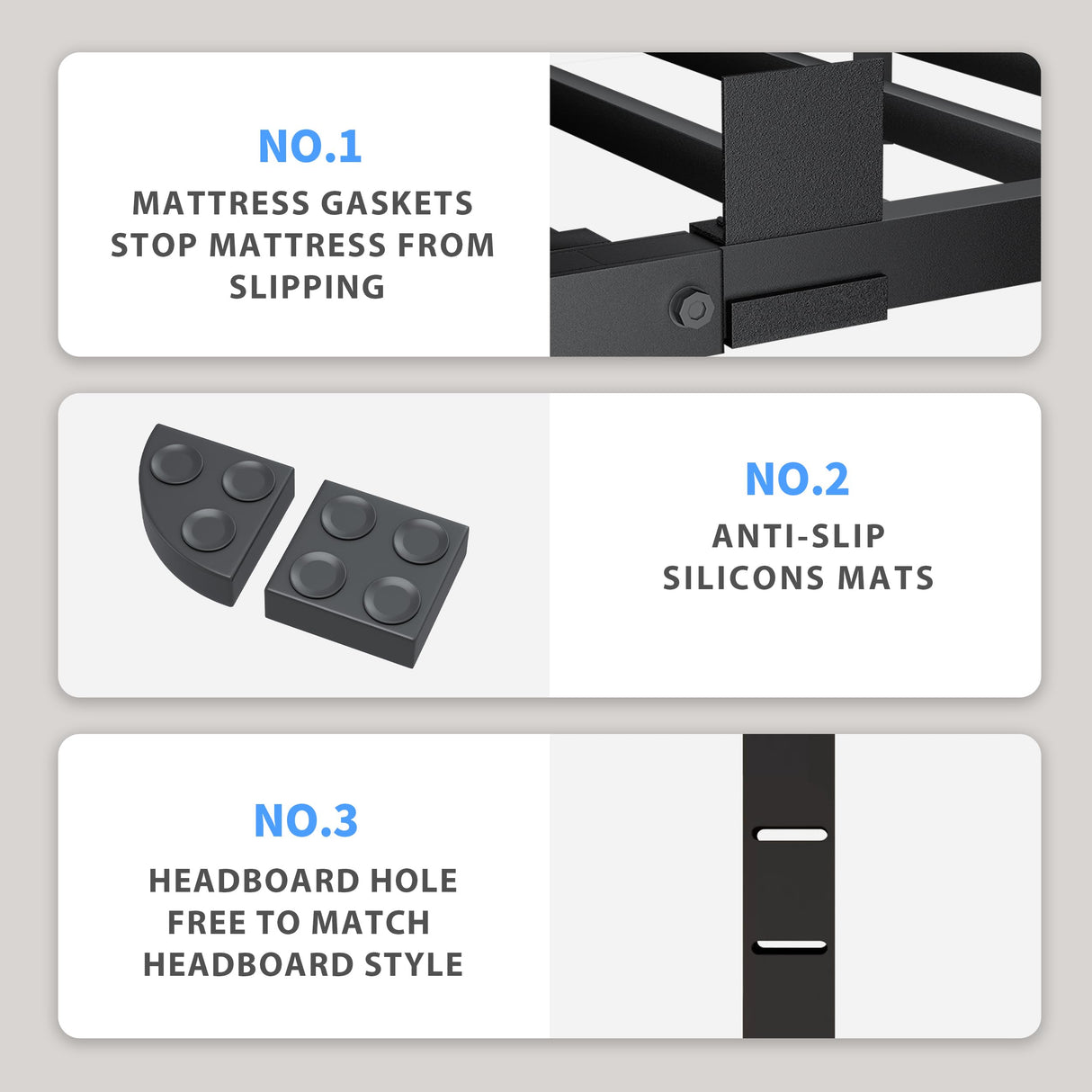 VIPSHOW 18 Inch Queen Bed Frame, 3500Lbs Heavy Duty Metal Platform with Round Corner Legs Mattress Slide Stopper, Steel Slat Support No Box Spring Needed, Noise Free, Non-Slip, Easy Assembly VIPSHOW