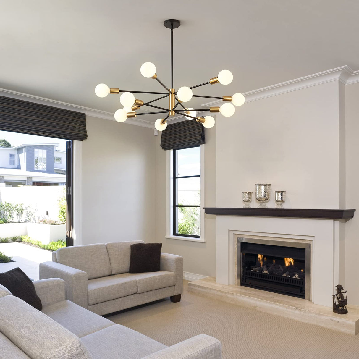 RUIYEY Modern Chandelier Ceiling Light Fixture Sputnik Chandeliers Gold and Black Farmhouse Chandelier Over Table 12-Light Height Adjustable Chandeliers for Dining Room, Living Room,Kitchen Island RUIYEY