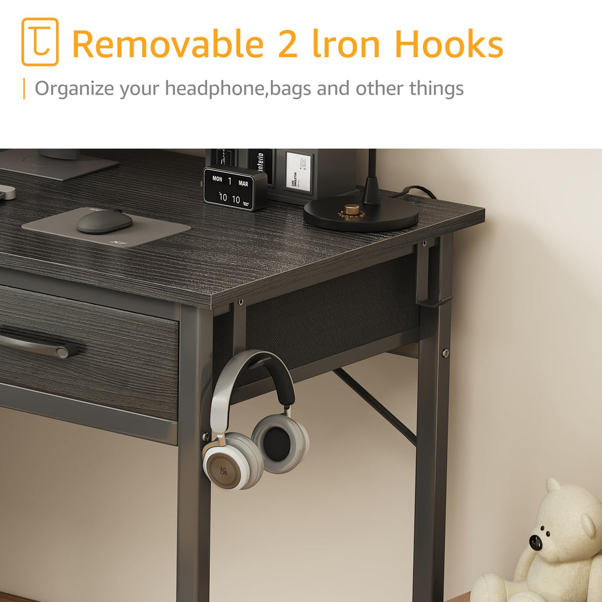 DLisiting Small Desk with Fabric Drawers for Bedroom, 32 Inch Small Gaming Desk with 2 Drawers for Small Space, Study Writing Table PC Desks, Black DLisiting