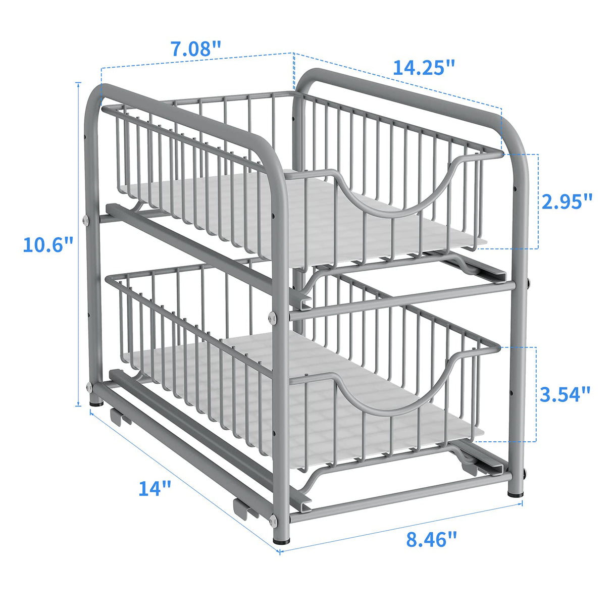 AIYAKA under sink storage 2 Tier Stackable Sliding Basket Organizer Drawer For Kitchen And Bathroom/Cabinet Drawers,silver AIYAKA