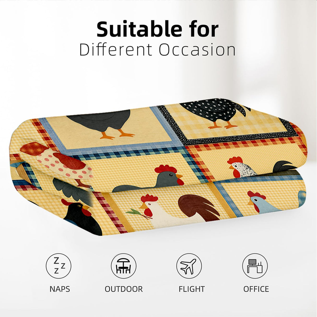 Rustic Country Chicken Throw Blanket β Farmhouse Rooster Hen Patchwork Design Quilt Blanket for Couch, Bed, Sofa β Soft Lightweight Fleece Throw for Farmers, Chicken Lovers (51.1 * 59inch) YunTu