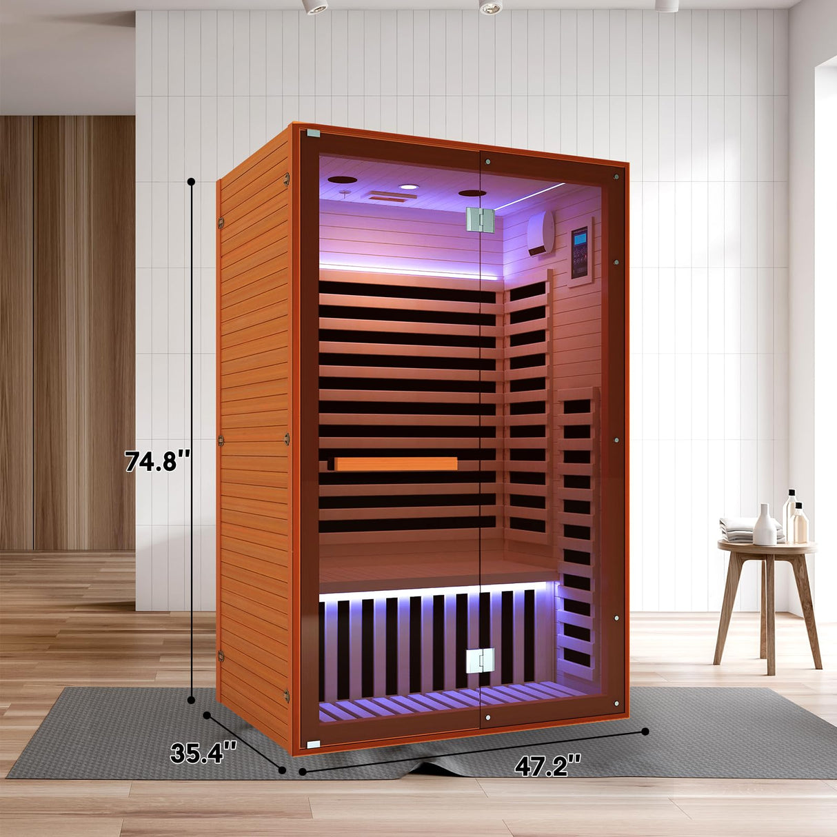 Efficraft Infrared Home Sauna Room 2 Person Hemlock Wooden Indoor Dry Sauna with Bluetooth Speakers & Red Light 1950W LCD Control Panel Temp and Time Pre-Set,1-Year Aftersale Efficraft