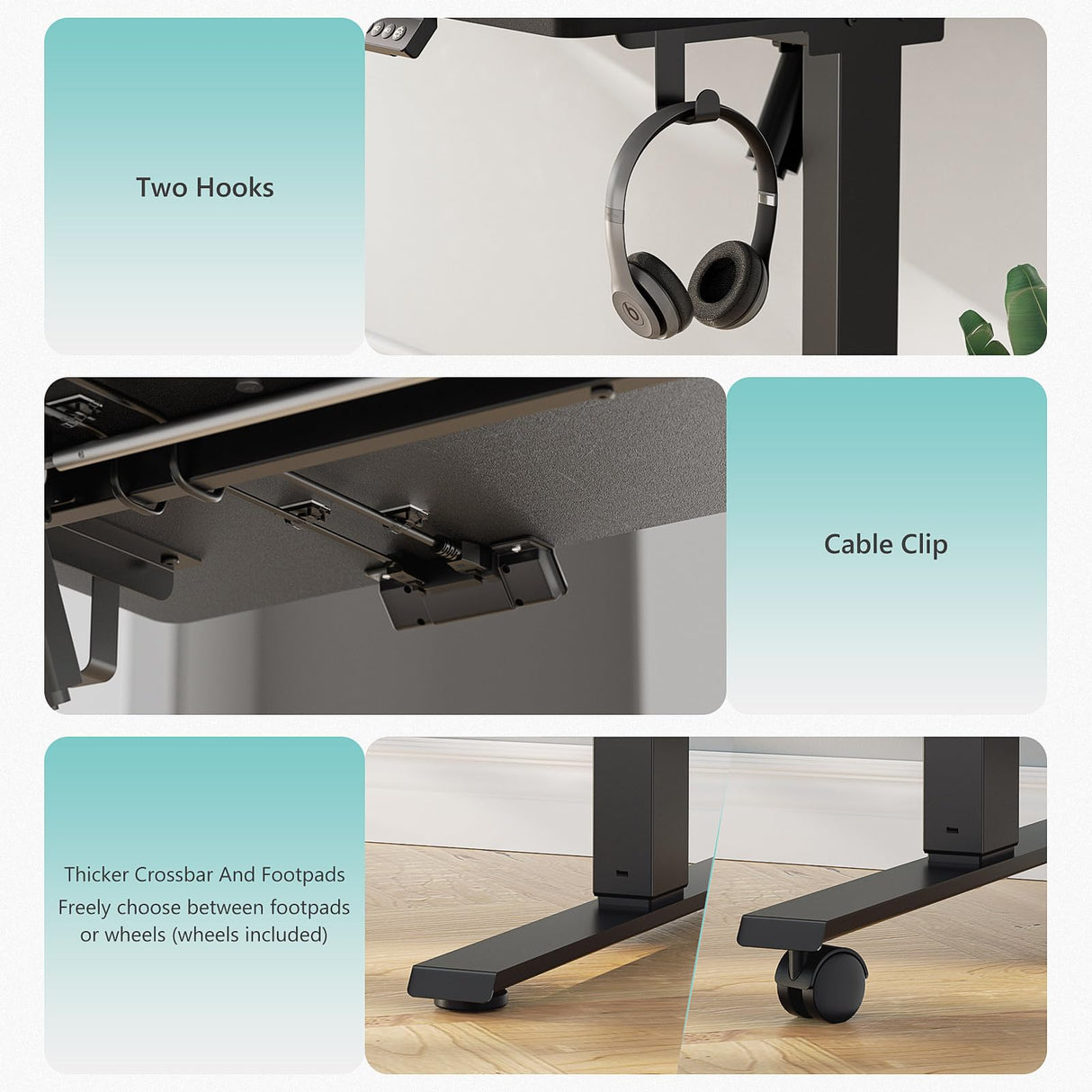 VVENACE 55 x 24 Electric Standing Desk Adjustable Height 4 Memory Preset, 4 Wheels, 2 Headphone Hook, Home Office Desk, Stand Up Sit Stand Desk Computer Table, Splice Board Black VVENACE