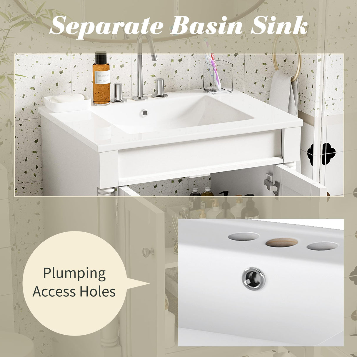 Virubi 24 Inch Bathroom Vanity with Single Sink Combo Set, Modern Bathroom Storage Cabinet with Double Soft Closing Doors, Solid Wood Frame Bathroom Vanities. Virubi