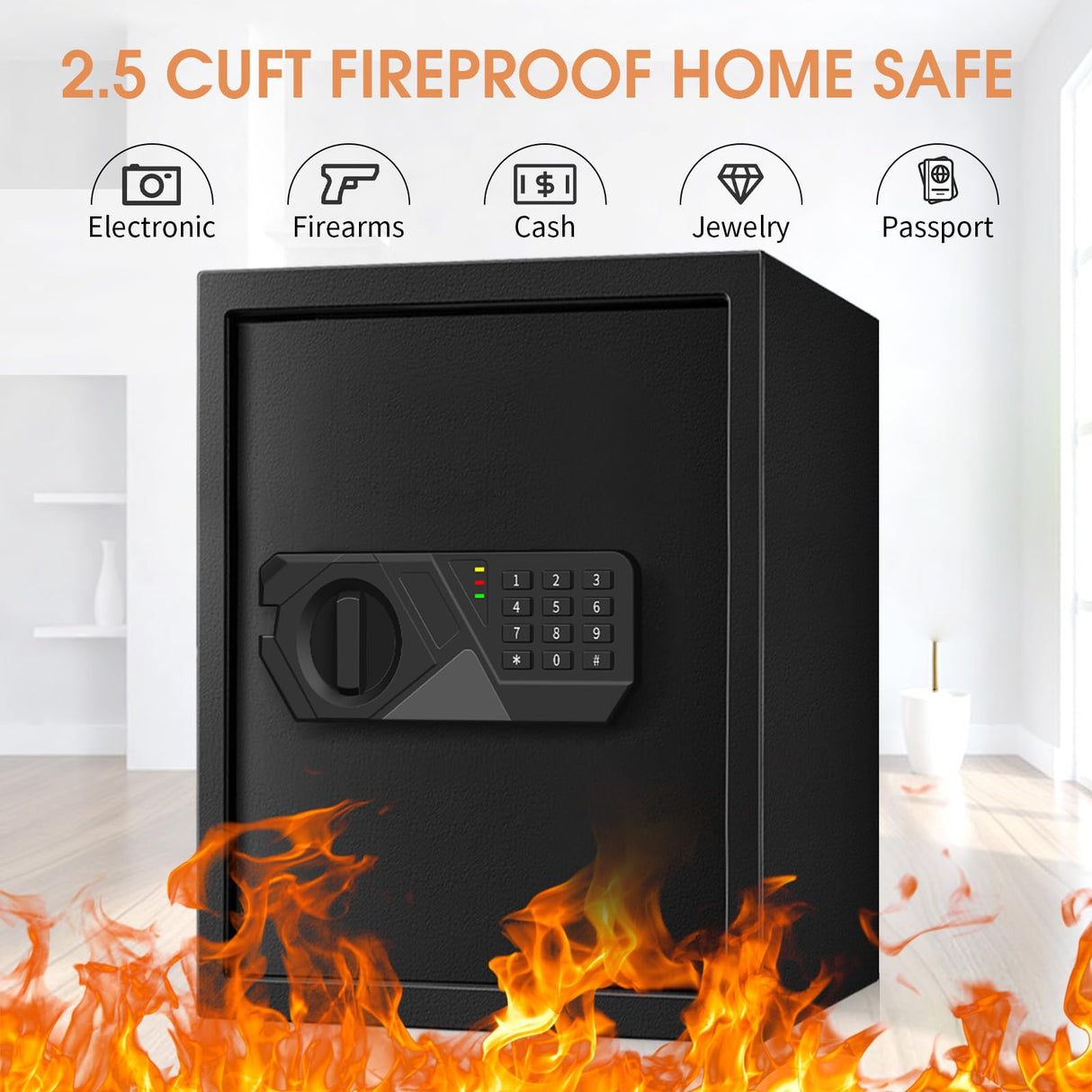 3.0 Cubic Feet Large Safes for Home Use Fire and Water proof, Digital Security Safe with Key and Combination, Home Safes Water and Fireproof for Firearm Medicine Money Valuables Homirxan