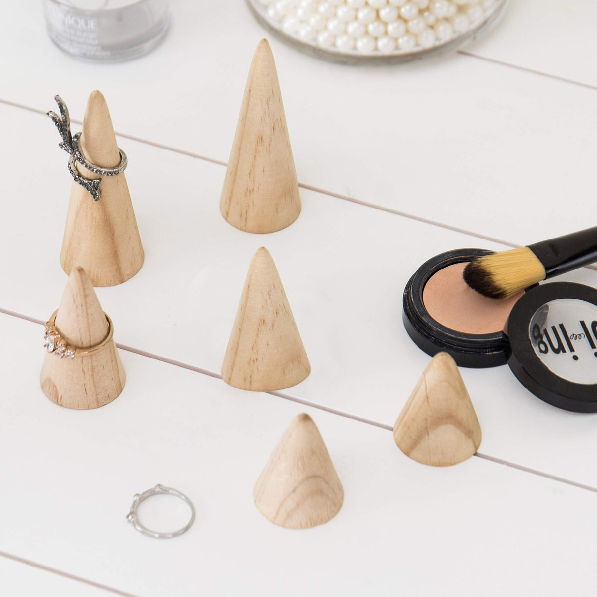 MyGift Natural Wood Wedding Ring Holder for Jewelry Engagement, Costume Ring Cone, Set of 6 MyGift
