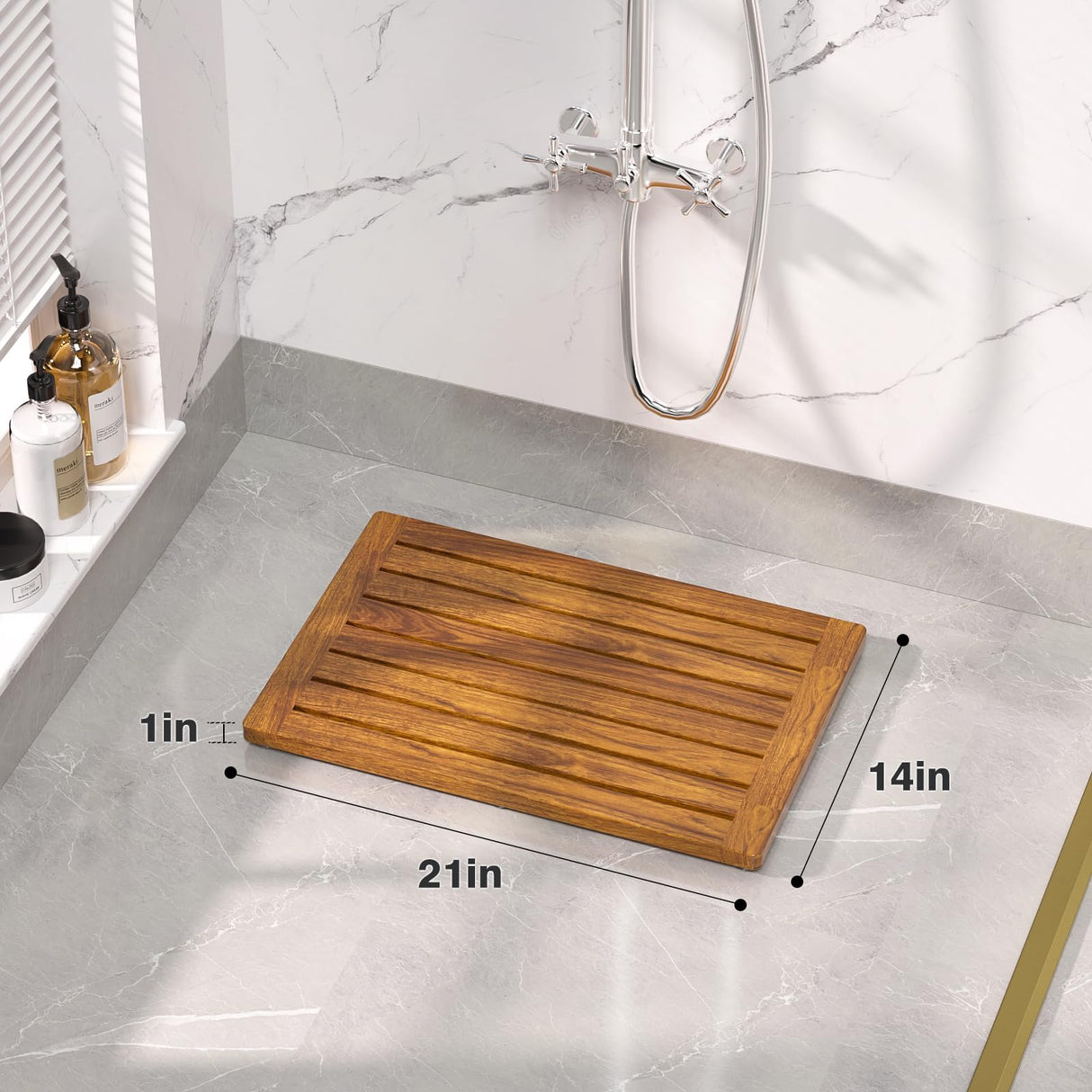 Teak Shower Mat, 21"x14" Wood Bath Mat Non-Slip Bathroom Mat Teak Bath Mats for Bathroom, Wooden Floor Mat Bathroom Mat for Inside, Outdoor or Spa(Small) Kiasthome