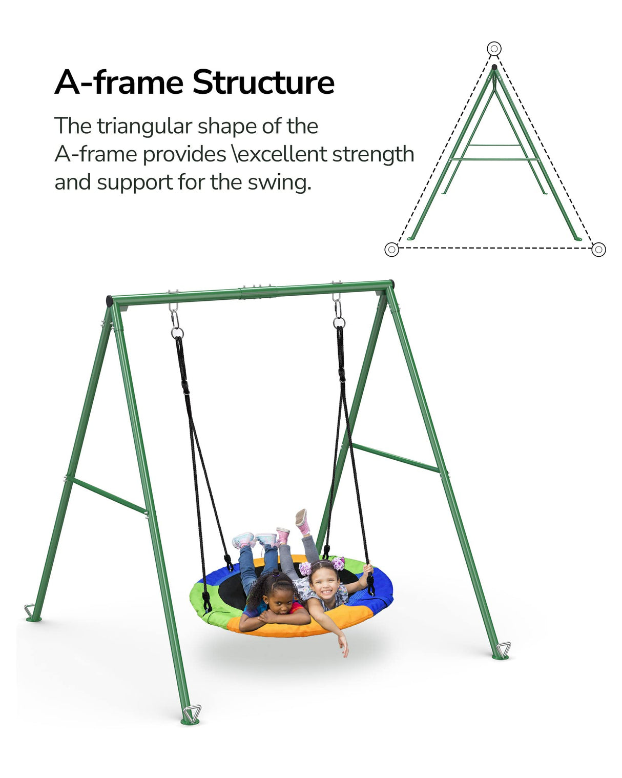 PACEARTH 440lbs Capacity Flying Saucer Swing Set with Heavy Duty A-Frame Metal Swing Stand, Full Steel, Outdoor for Kids, Backyard, Playground, Outdoor PACEARTH