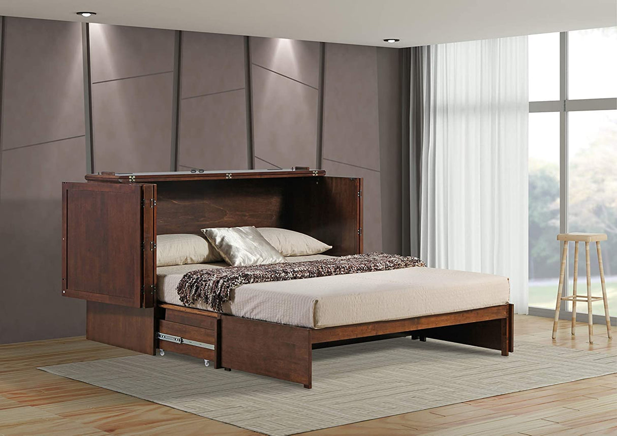 Mega Solutions Emurphybed Paradiseo Murphy Cabinet Chest Bed with Charging Station 8 Inch, Queen (Tobacco) Mega Solutions