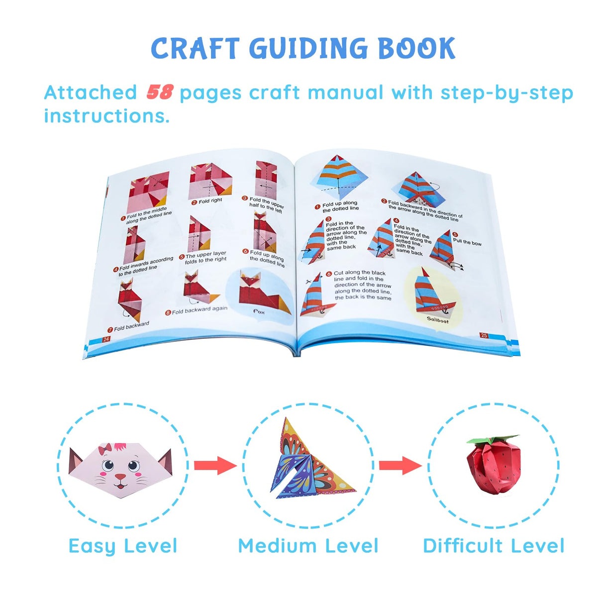 NISCHA Origami Kit for Kids Ages 8-12, 116 Sheets Paper with 54 Patterns & Guiding Book, Art and Craft Gifts for Birthdays, Christmas, Travel NISCHA