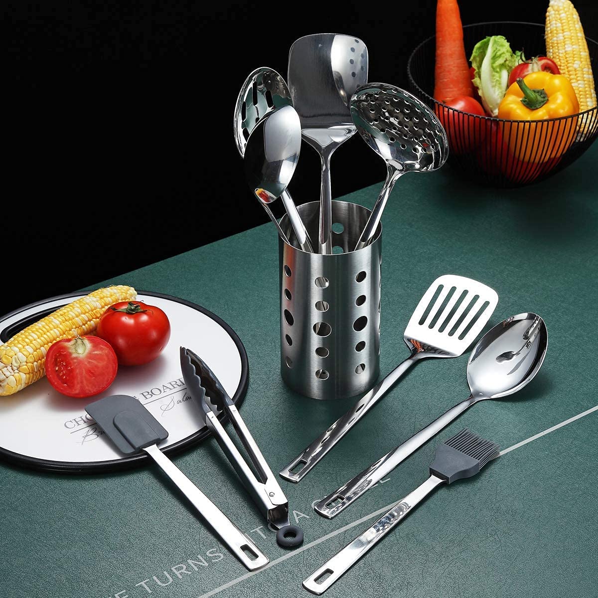 Berglander Stainless Steel Cooking Utensils Set, 13 Pieces Kitchen Utensils Set, Kitchen Tools Set with Utensil Holder Non-Stick and Heat Resistant,Dishwasher Safe, Easy to Clean (13 Packs) Berglander