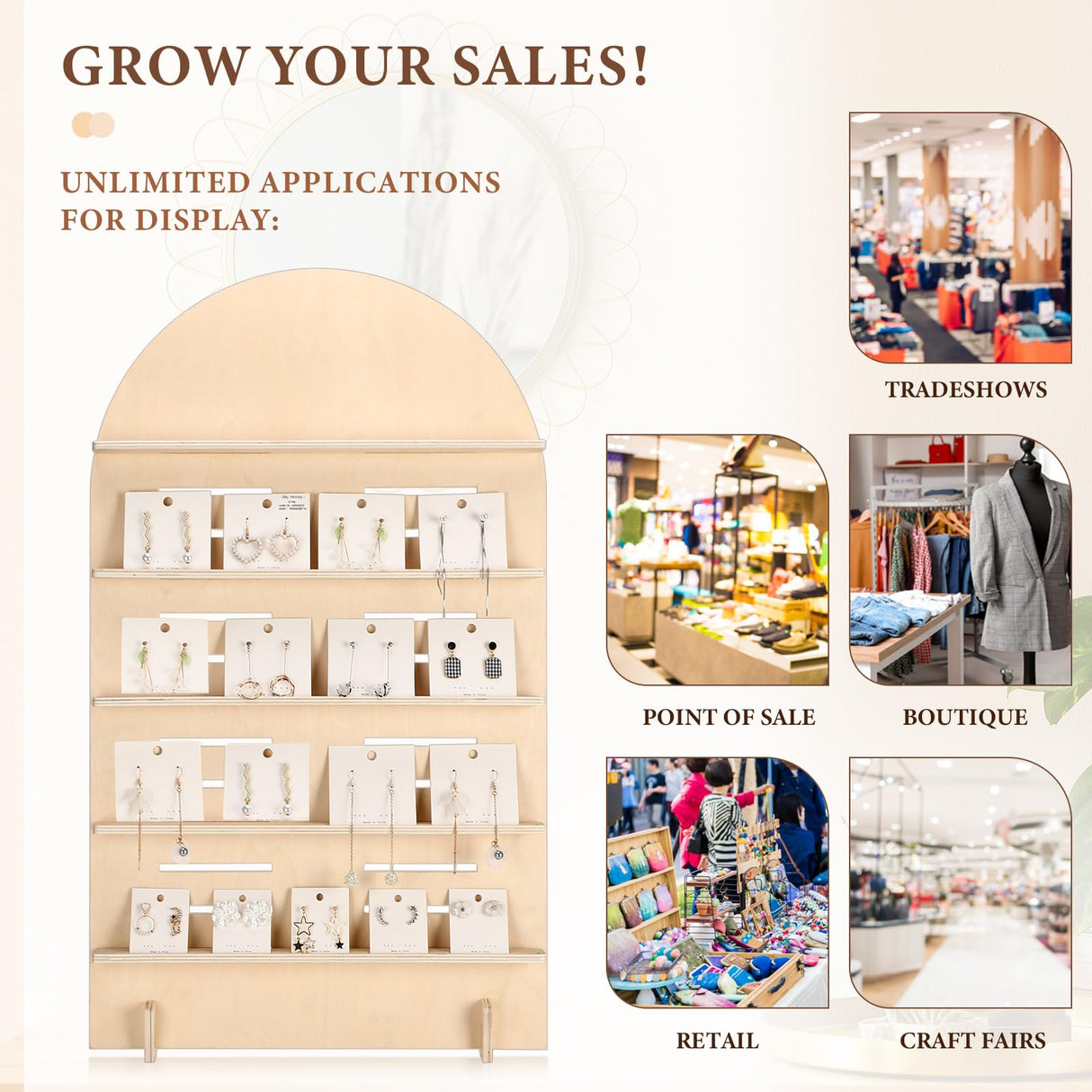 DoubleFill 5 Tier Wooden Earring Display Stand Jewelry Display Rack with Adjustable Height for Retail Storage(Wood Color) DoubleFill