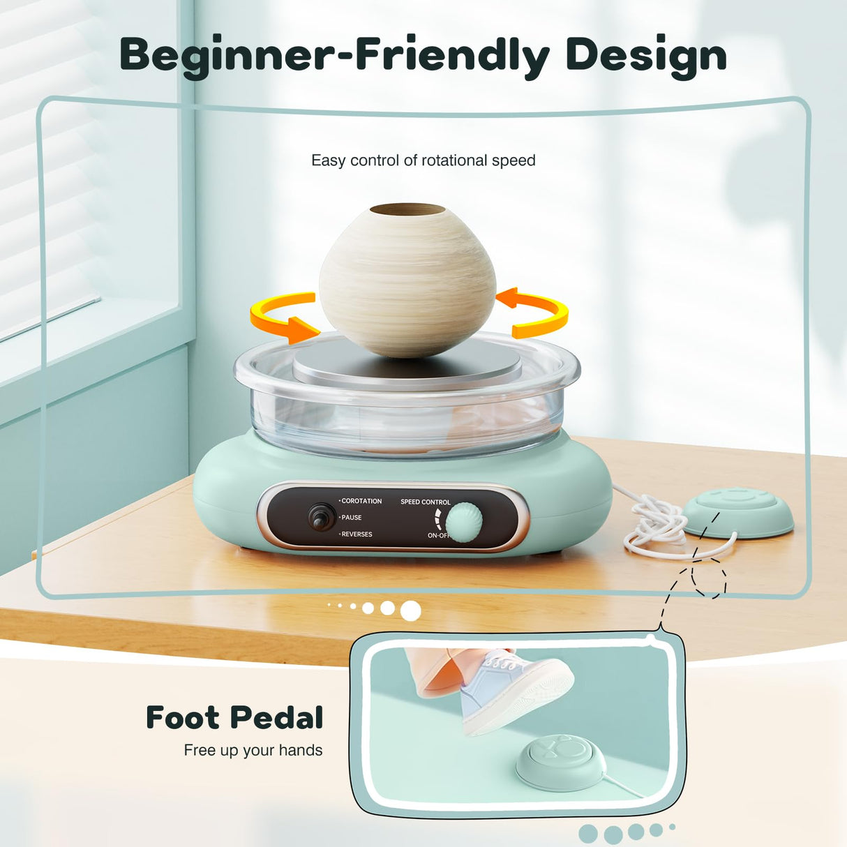 Mini Pottery Wheel Machine Kit, 4.7inch Electric Clay Wheel with Foot Pedal, Adjustable Speed & Forward/Reverse Rotation Ceramic Wheel, Tiny Clay Spinner for Adults, Kids and Beginners Alldeer