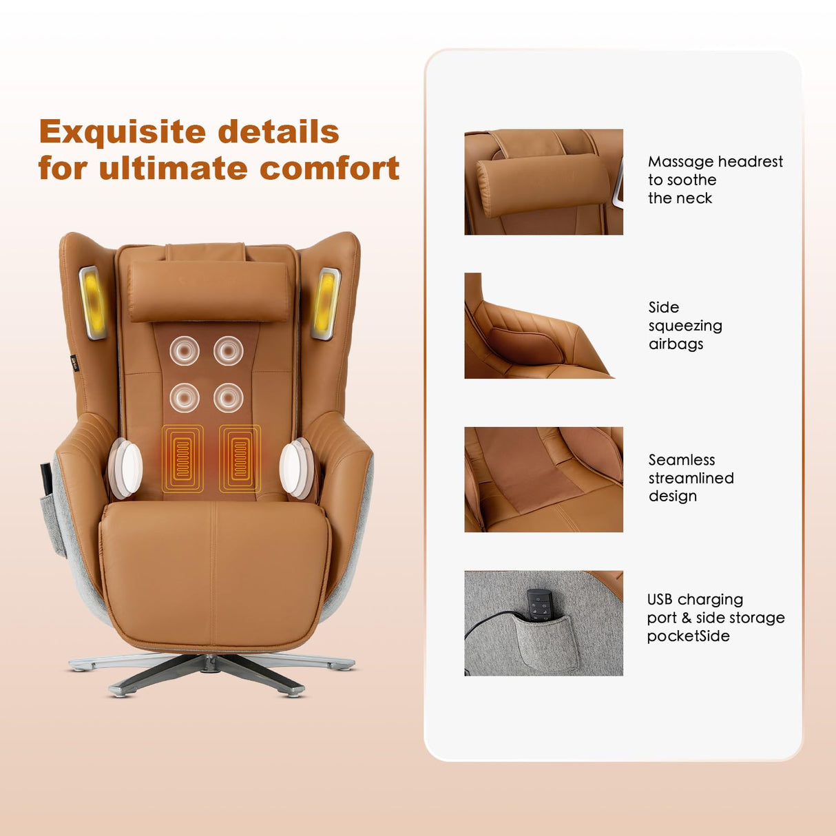COLAMY Zero-Gravity Massage Chair | Massage and Leisure Dual-Use Chair,360° Swivel,Heat, Low-Noise 3D Bluetooth Speaker | Living Room(Brown COLAMY