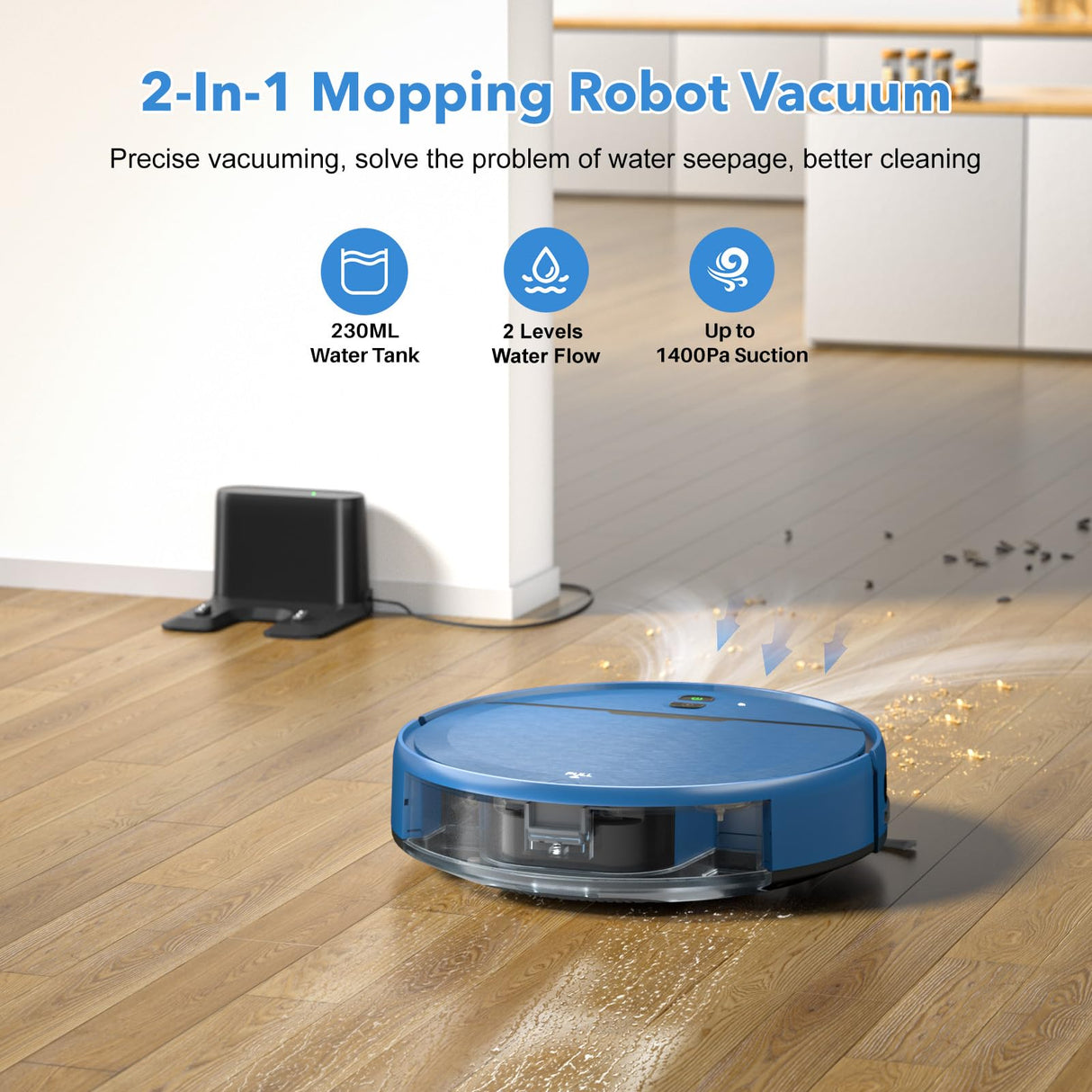 Robot Vacuum and Mop Combo, 2 in 1 Mopping Robot Vacuum Cleaner Compatible with WiFi/App, Robotic Vacuum Up to 2300Pa Suction, Self-Charging, Slim, Ideal for Hard Floor, Pet Hair, Low Pile Carpet iMartine