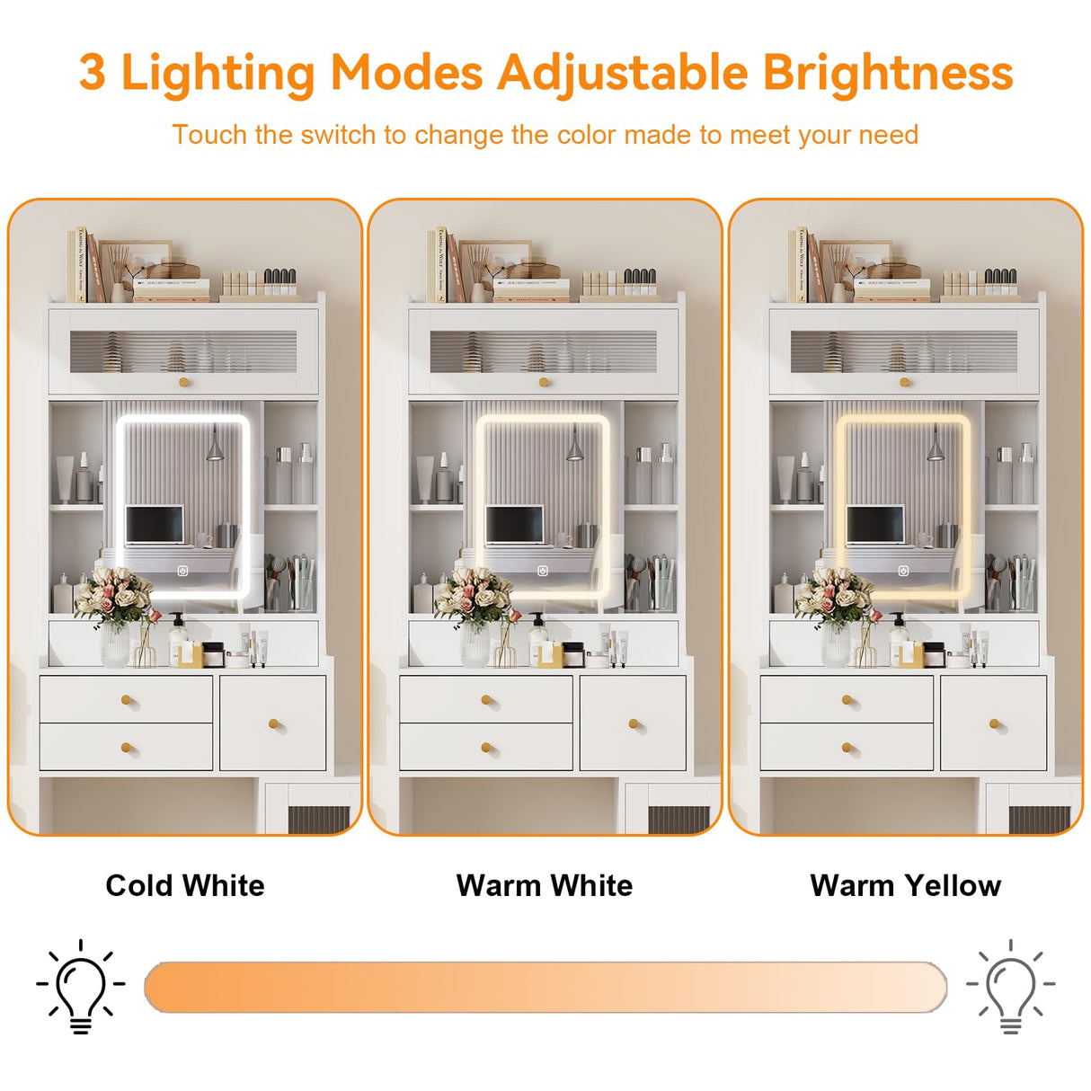 ARTETHYS Small Vanity Desk with Sliding Mirror and Lights White Makeup Vanities Set with Drawers Compact Dressing Table with Cabinet and Adjustable Shelves for Bedroom ARTETHYS