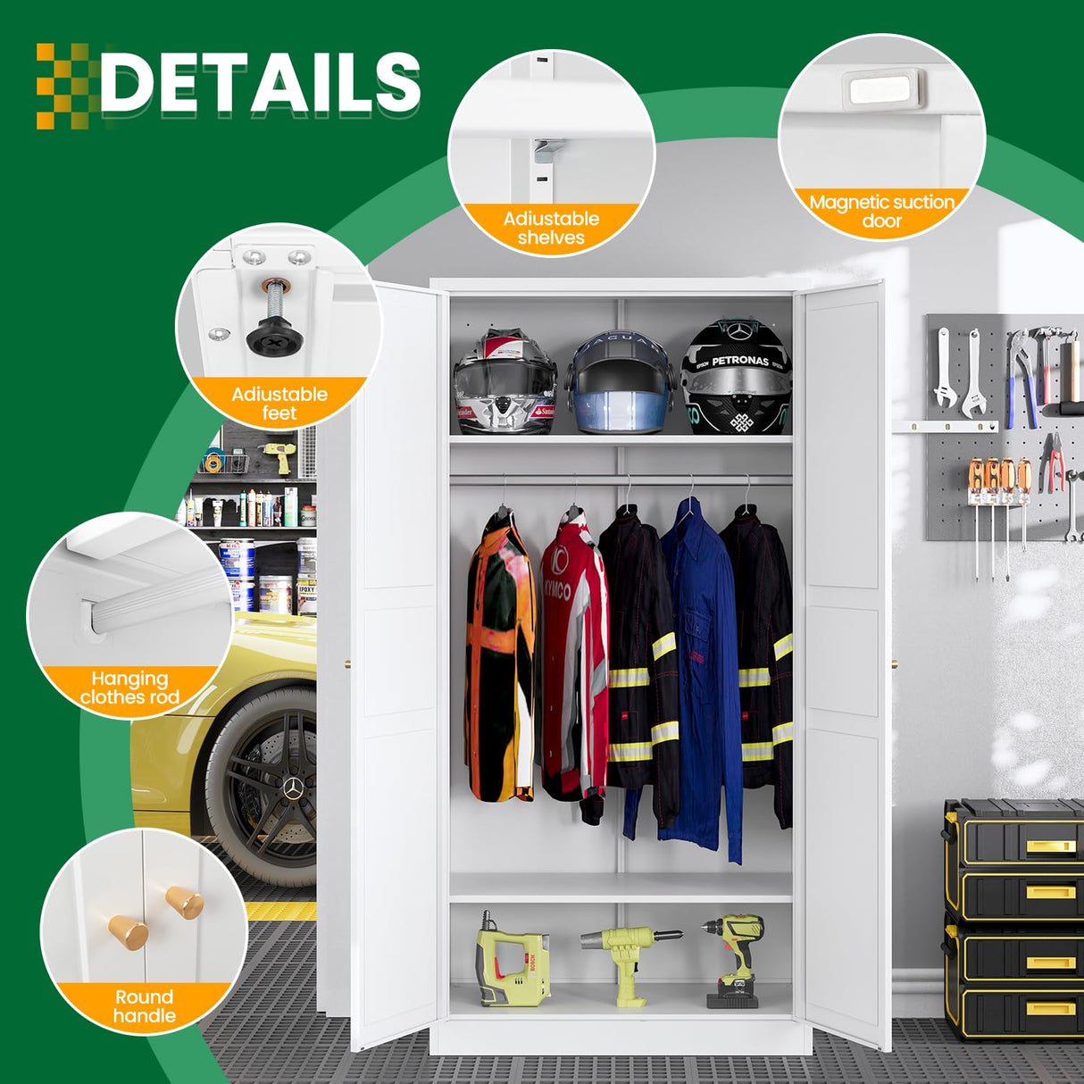 LISSIMO Metal Armoire Wardrobe Closet Cabinet,White Armoire Wardrobe Closets Storage Cabinets with Doors and Adjustable Shelves for Laundry Room,Bedroom,Bathroom LISSIMO