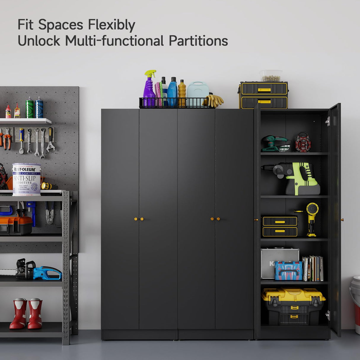 Metal Storage Cabinet with Doors, Black Bookshelf with Adjustable Shelves, Garage Storage Cabinet, 5 Tier File Cabinets, Tall Bookshelf Enclosed Bookcase for Home Office, Living Room, Library Generic