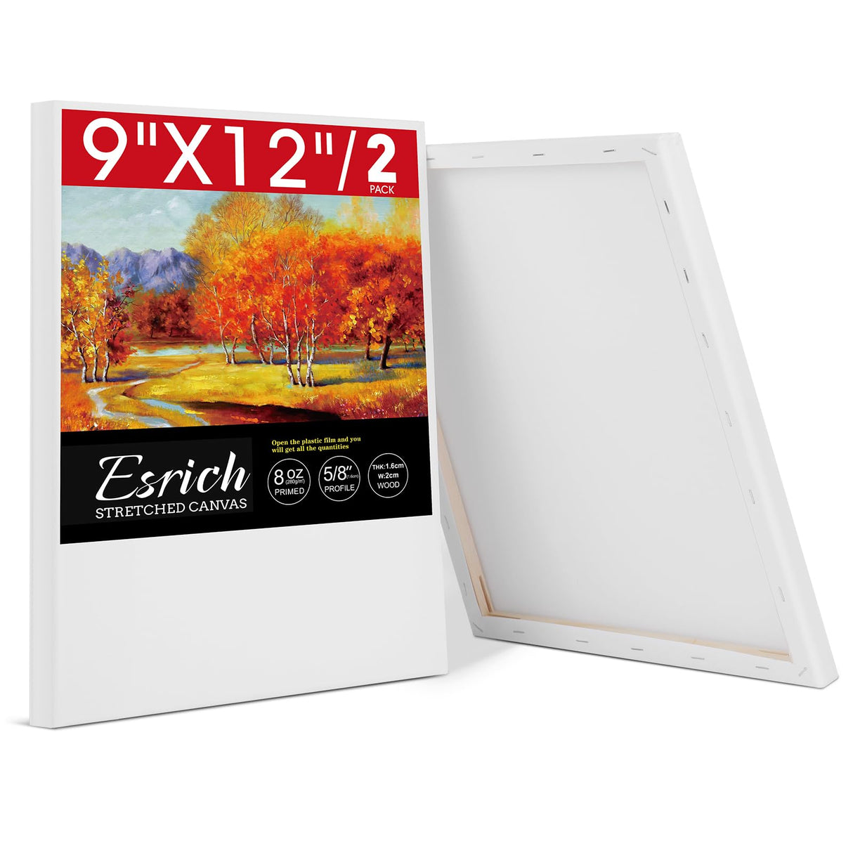 ESRICH Stretched Canvas for Painting, 2 Pack 9x12 Inch Canvas Value Pack,Primed Acid-Free Cotton Blank Canvases, Painting Canvas for Oil & Acrylic Paint. ESRICH