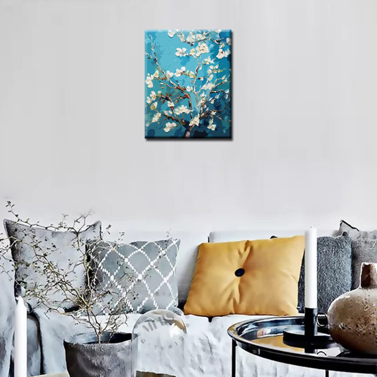 Hand-Painted Almond Blossom Paint by Numbers,Vincent Van Gogh for Adults Beginner for Paint by Numbers Kits with Brushes & Acrylic Pigment DIY Canvas Painting 16x20 inches Frameless Aihonmin
